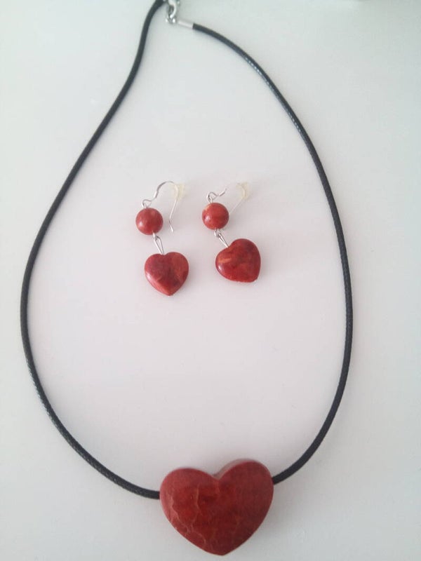 Schmuck Set Silber 925 mit Koralle Ohrringe und Halskette