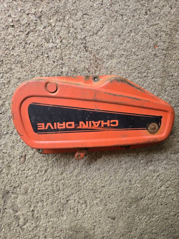 Couvercle de protection de chaîne d'entraînement de motoculteur Columbia vintage OEM, orange - Rare