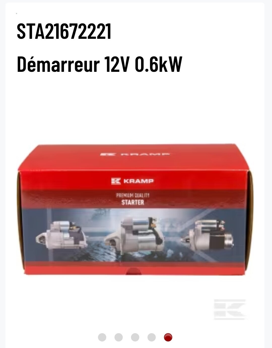 Kramp STA21672221 Démarreur 12V 0.6kW