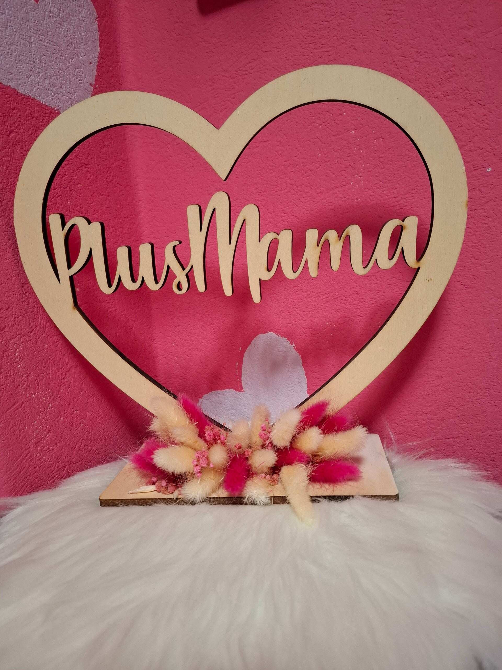 Hoop (hart) plusmama met droogbloemen