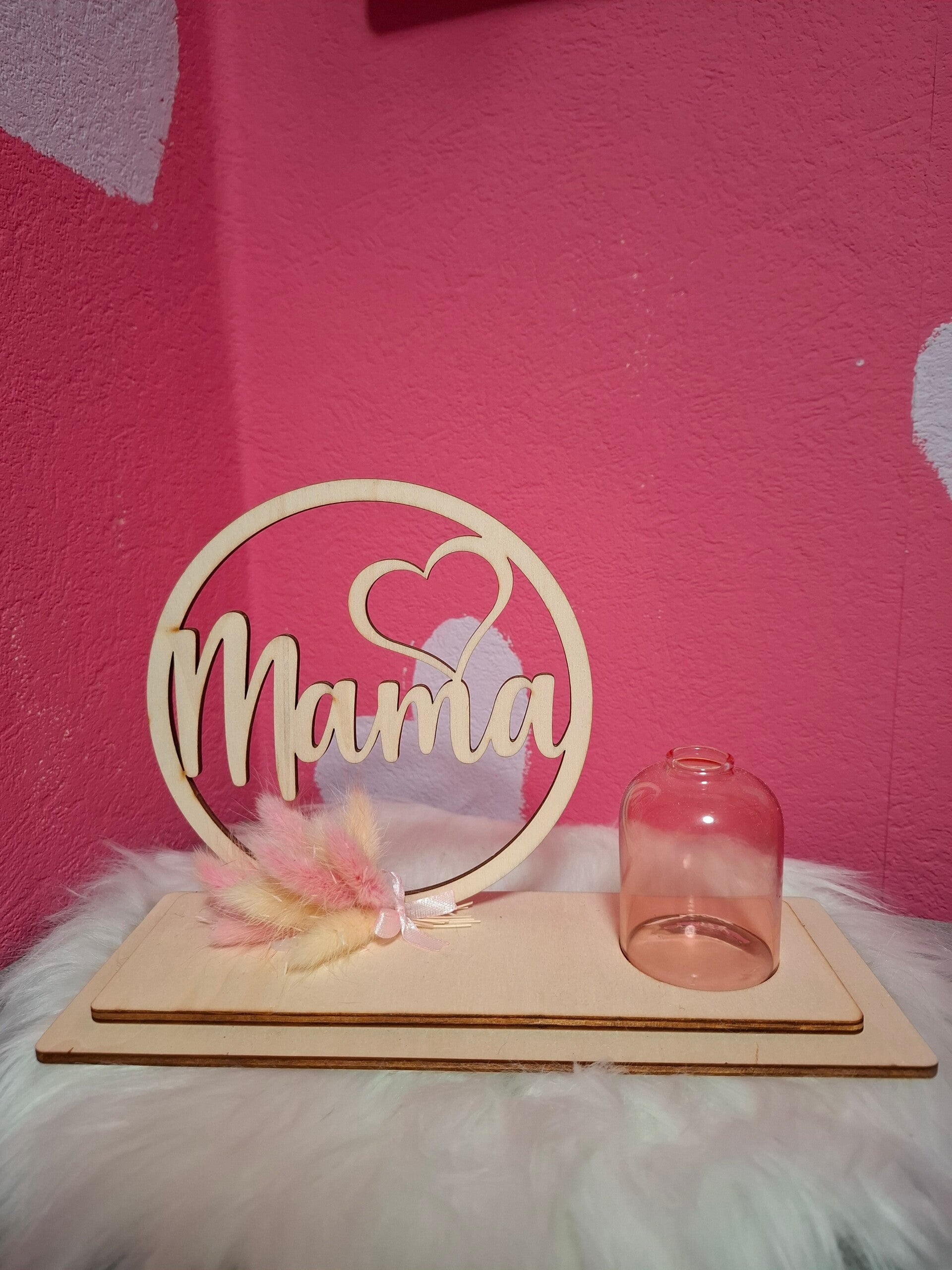 Hoop (rond) Mama met droogbloemen & vaasje