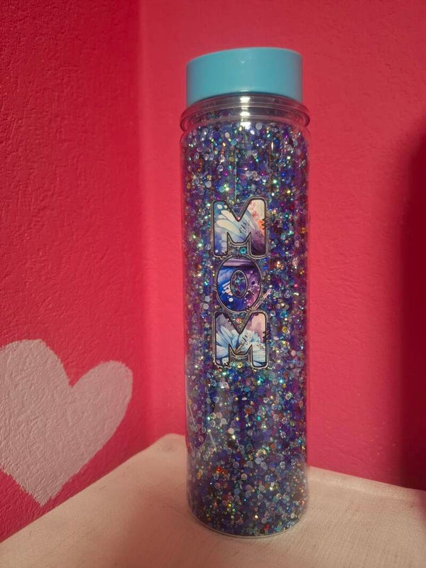 Tumbler tuit gevuld met strassteentjes blauw mom