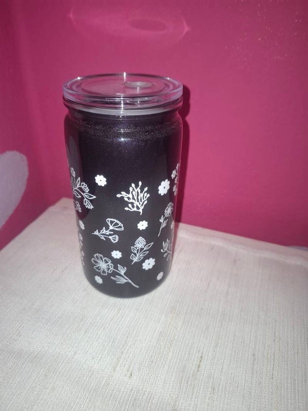 Snowglobe tumbler zwart chrome flowers