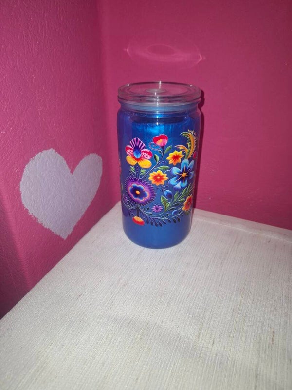 Snowglobe tumbler blue chrome flowers