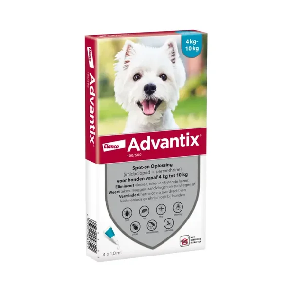 Advantix vlooien- en tekenpipet voor honden 100/500 (4 tot 10 kg) 4 pipetten