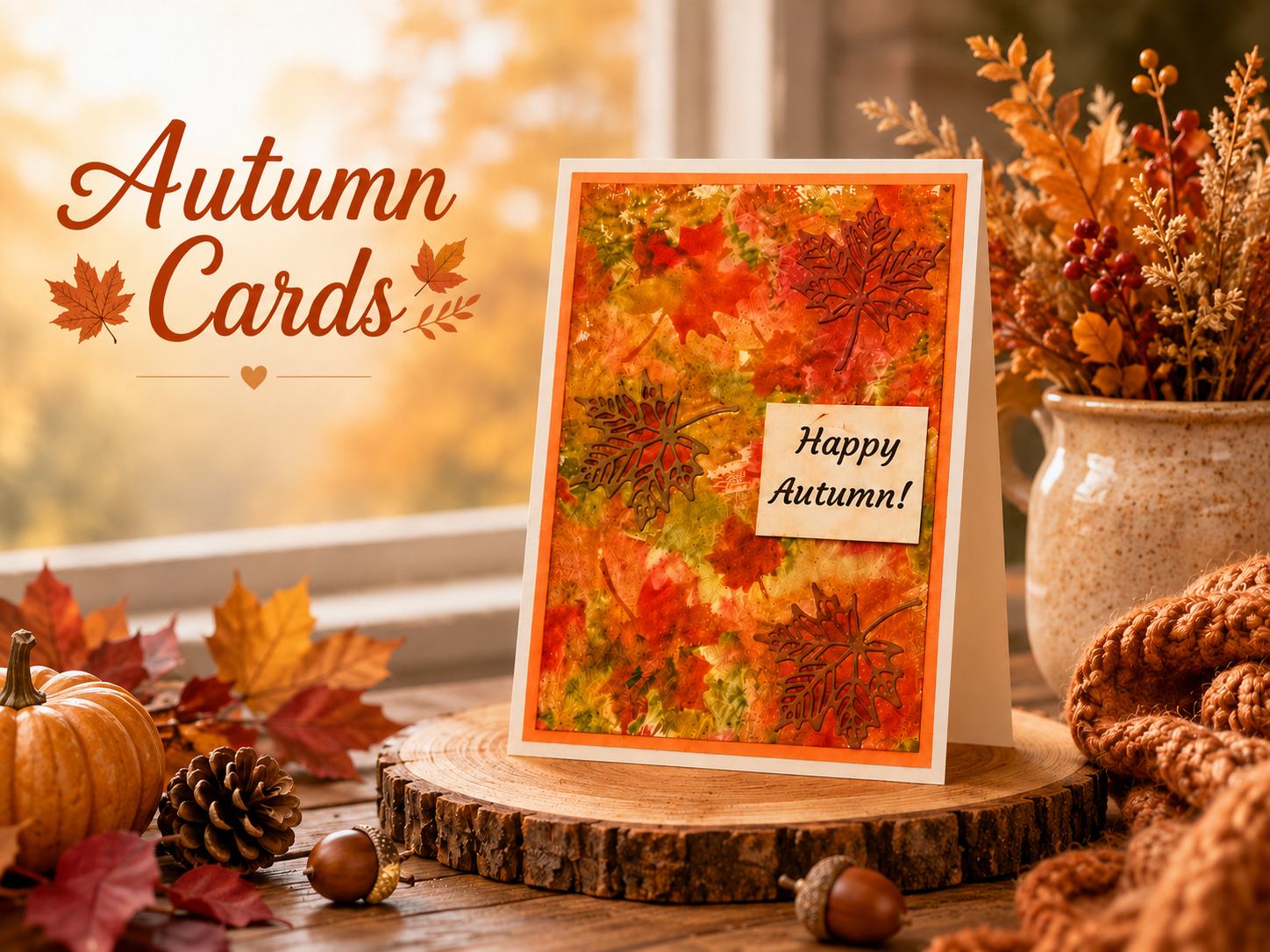 festive fall colored leave on a happy autumn card