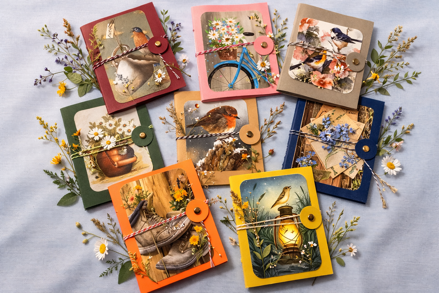 Min Junk Journals in many colors of nature