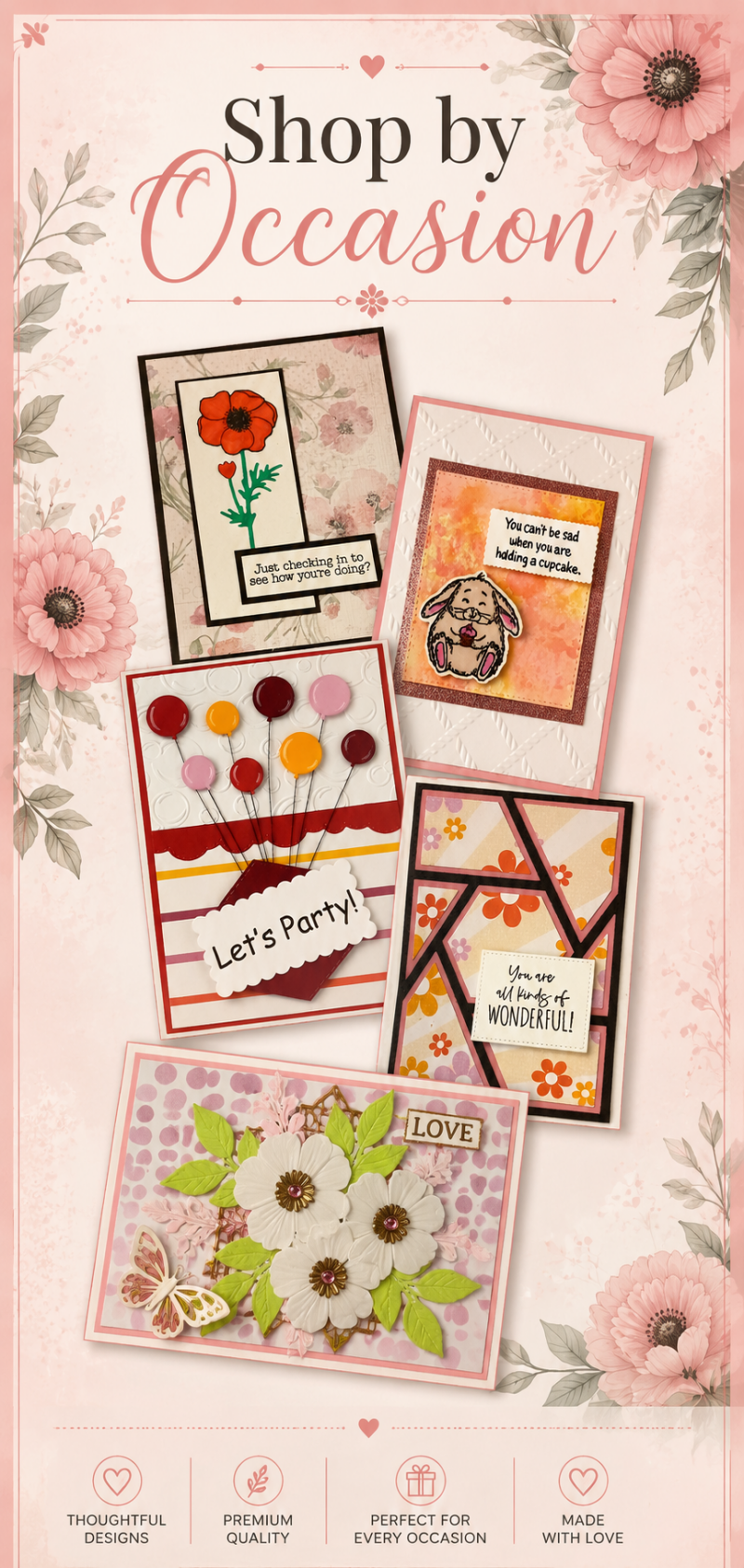 Shop by Occasion Banner with cards on it