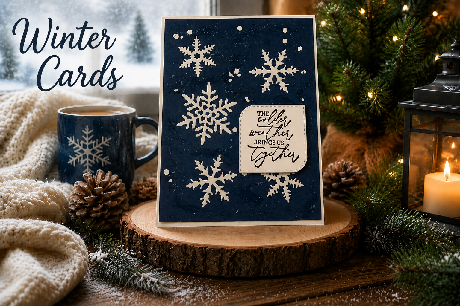 seasonal midnight blue background with stark white snow flakes