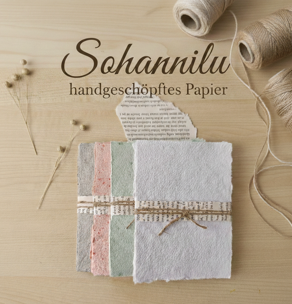 Handgeschöpftes Papier gebunden mit Buchseite und Juteband 