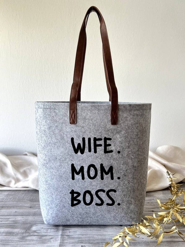 Filztasche groß "Wife Mom Boss"