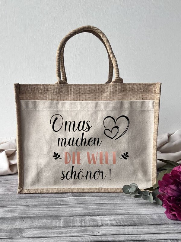 Jutetasche "Omas machen die Welt schöner"