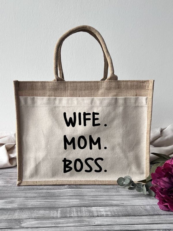 Jutetasche "Wife Mom Boss"