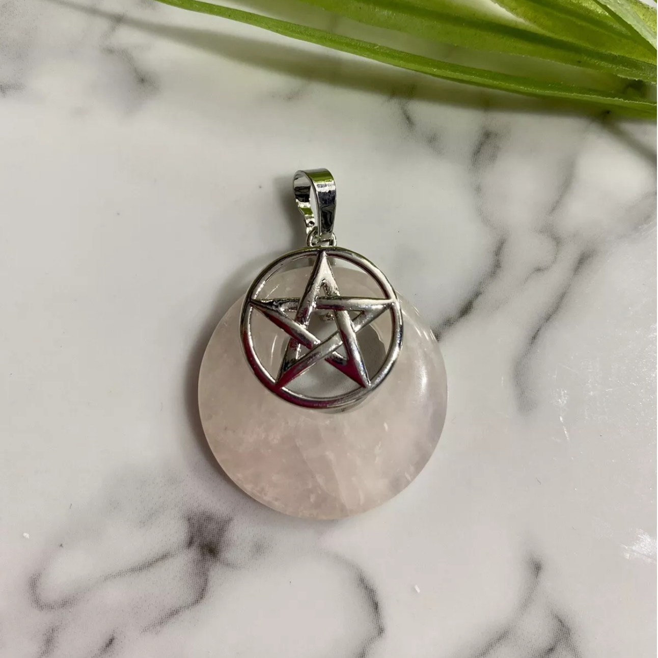 Rose Quartz Gemstone Donut Pendant With Pentagram