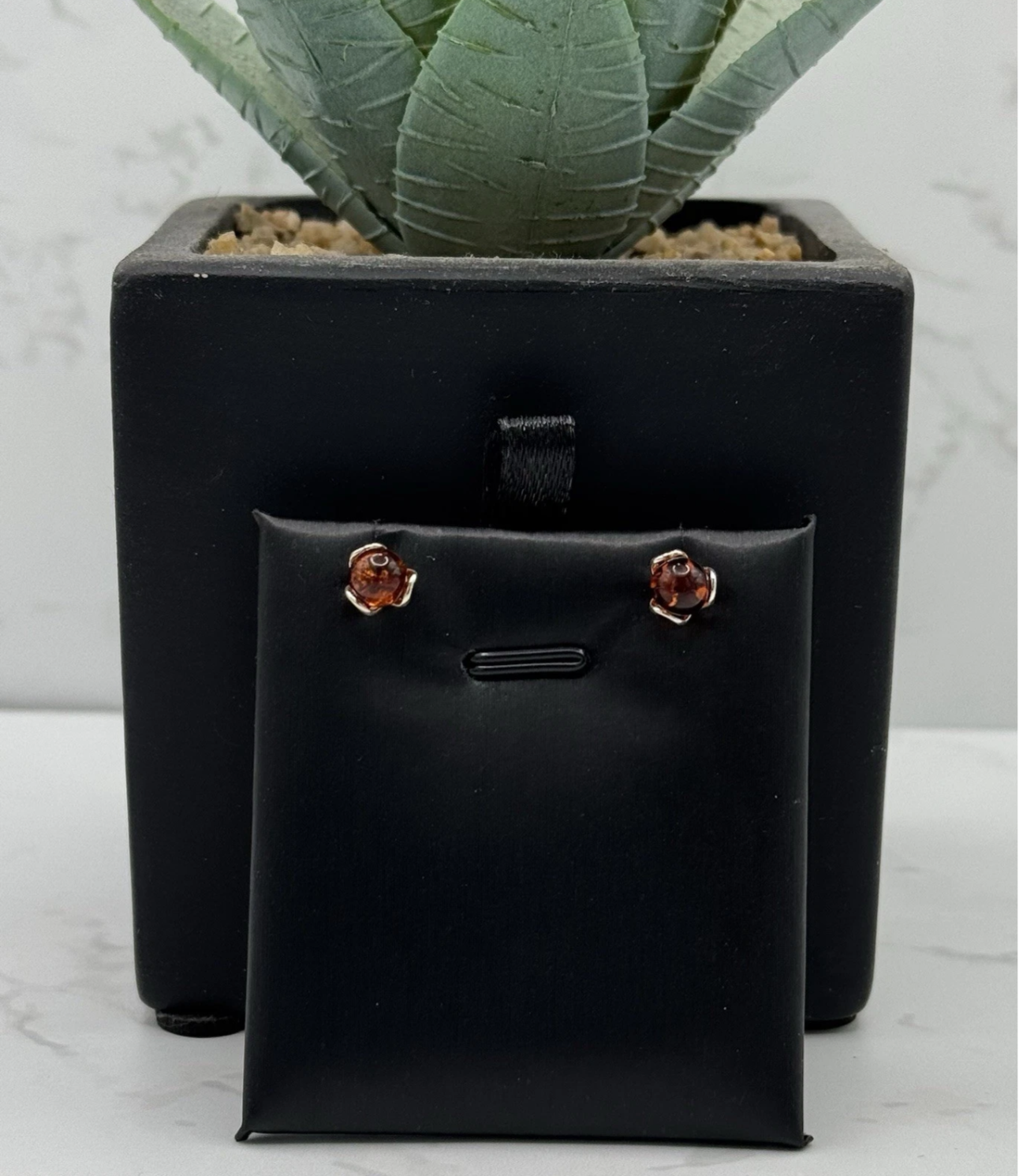 Cognac Baltic Amber Ball Studs Earrings 1.3grams 925 Sterling Silver