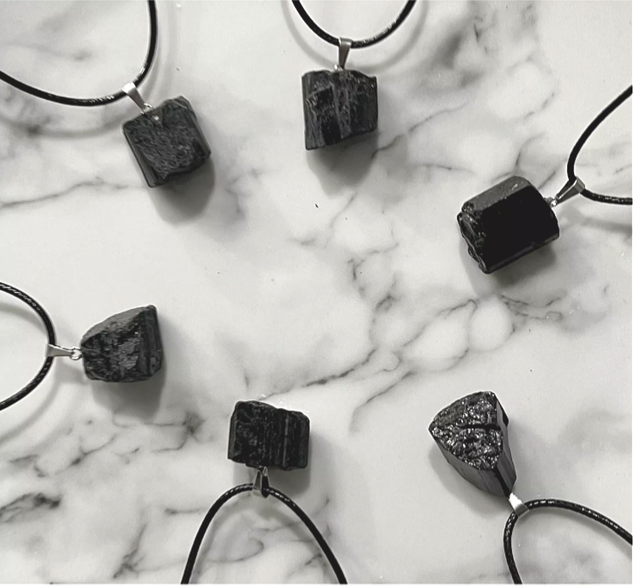 Black Tourmaline Natural Gemstone Pendant Cord Necklace