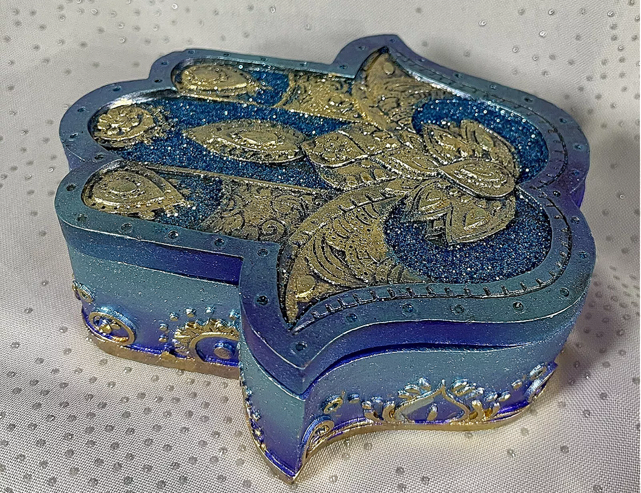 Zen Hand Box Blue And Gold Tarot Card Box