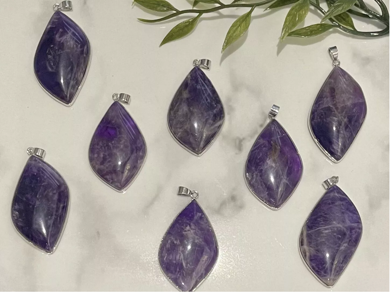 Amethyst Oval Gemstone Pendant Silver Plated