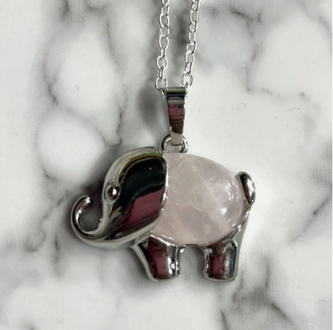 Rose Quartz Elephant gemstone Pendant Silver Plate necklace