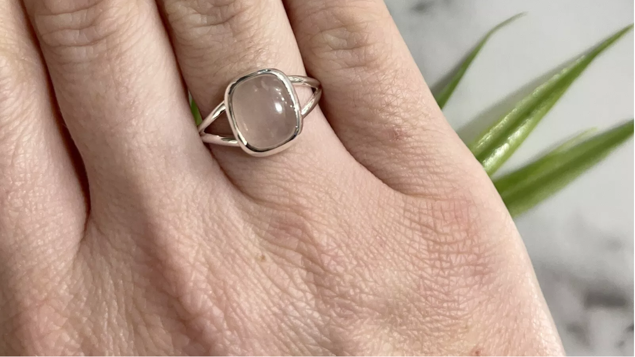Rose Quartz Gemstone 925 Sterling Silver Ring