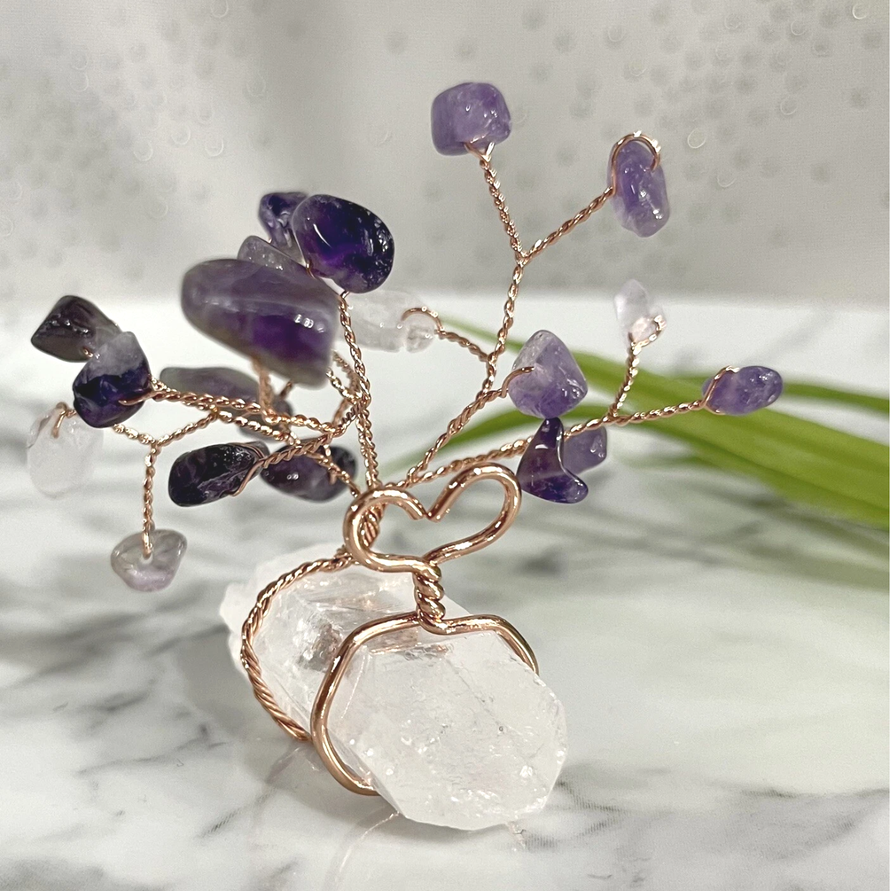 Amethyst Chip Gemstone Mini Tree with Quartz Point Crystal