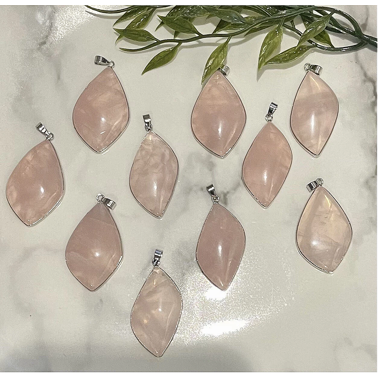 Rose Quartz Large Gemstone Pendant Silver Plated