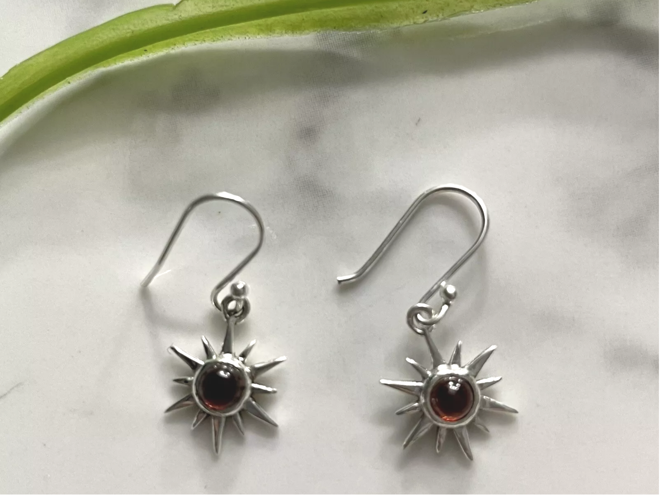 Garnet Star Dangle/drop Gemstone Earrings 925 Sterling Silver