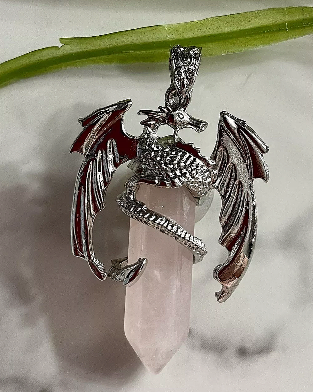 Rose Quartz Point Dragon Pendant