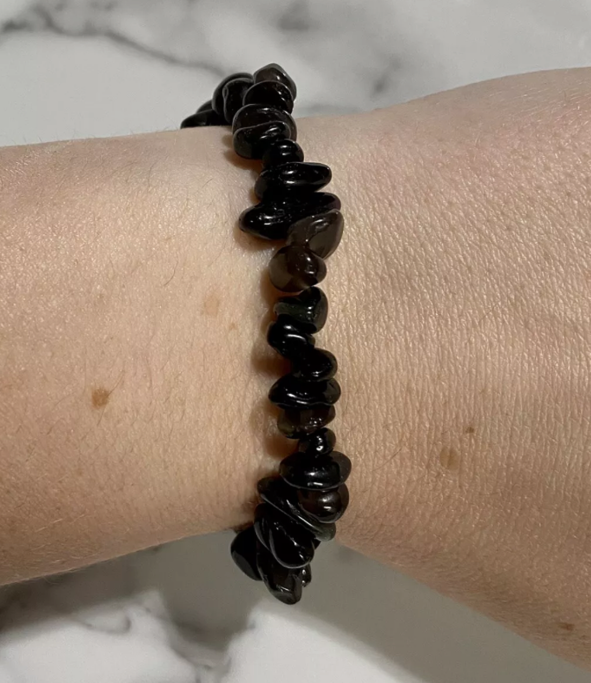 Black Obsidian Chip Elastic Bracelet