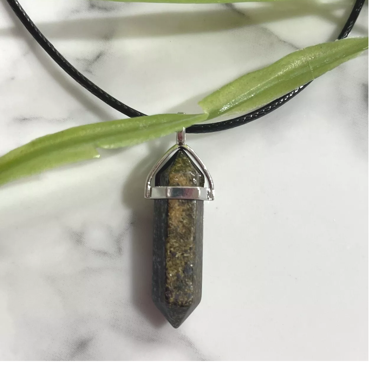 Bronzite Pendant Gemstone waxed cord Necklace