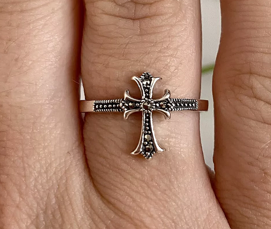 Silver Marcasite Cross Ring Sterling Silver 925