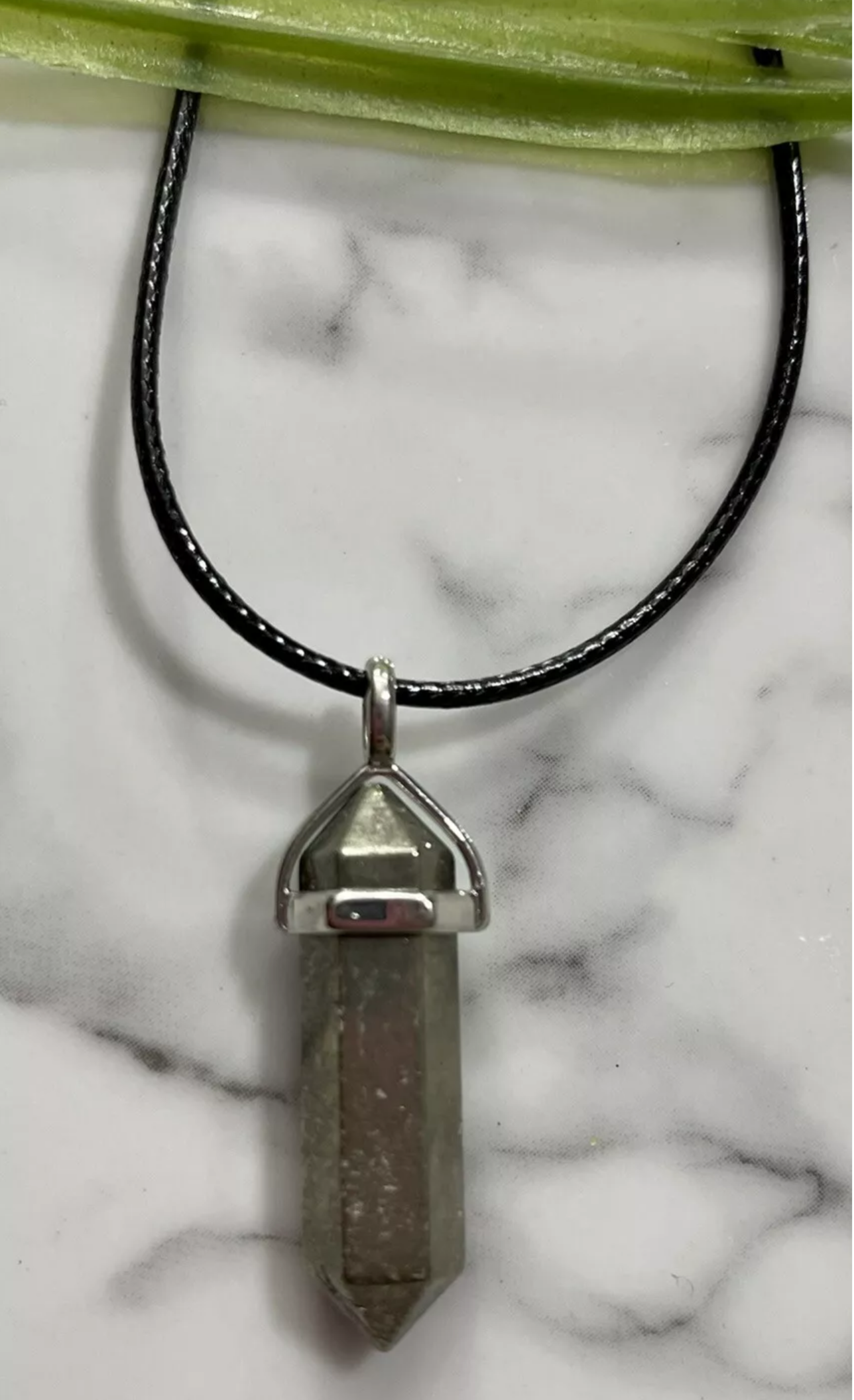 Pyrite Pendant Gemstone waxed cord Necklace
