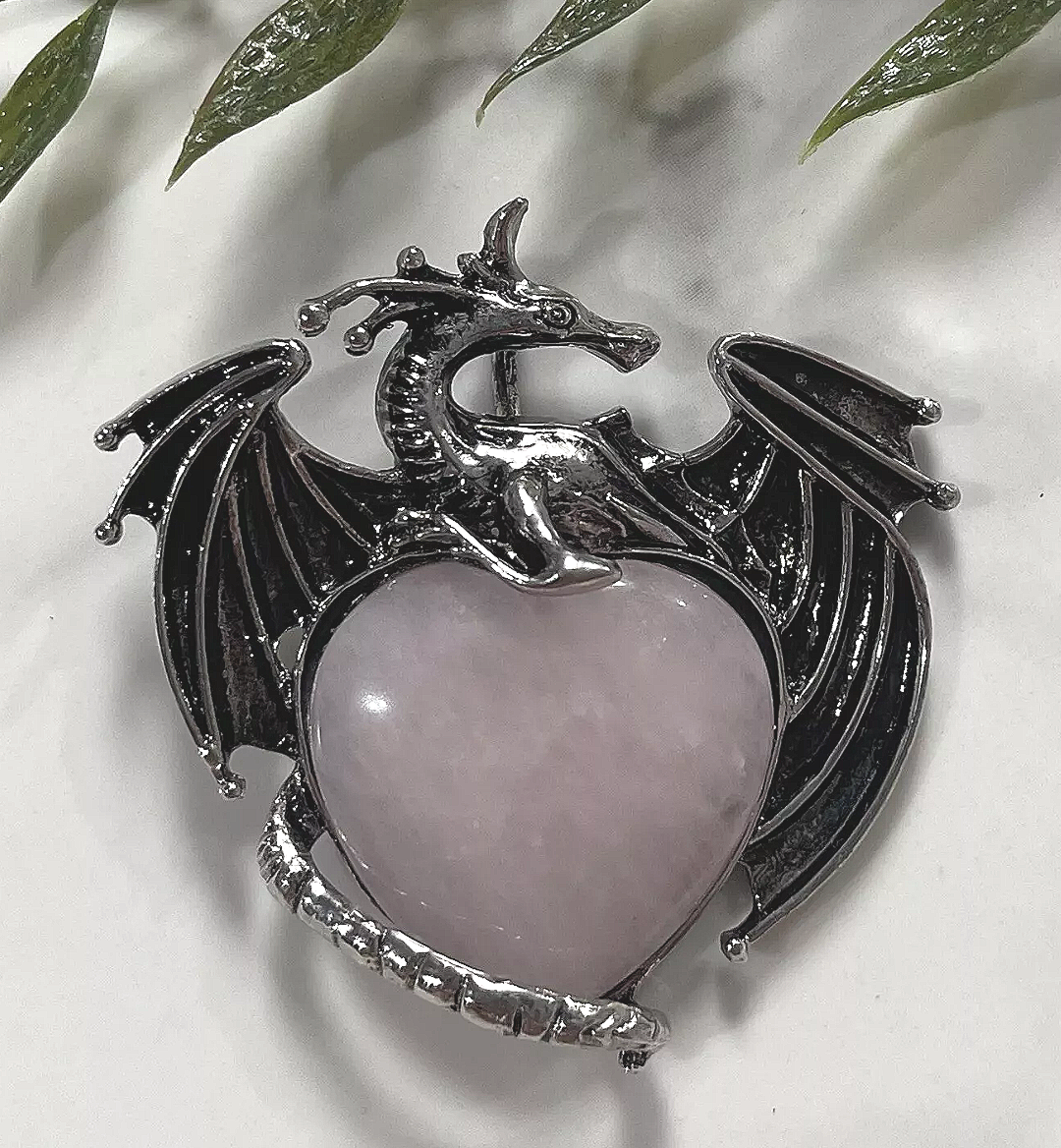 Rose Quartz Large Heart With dragon Pendant