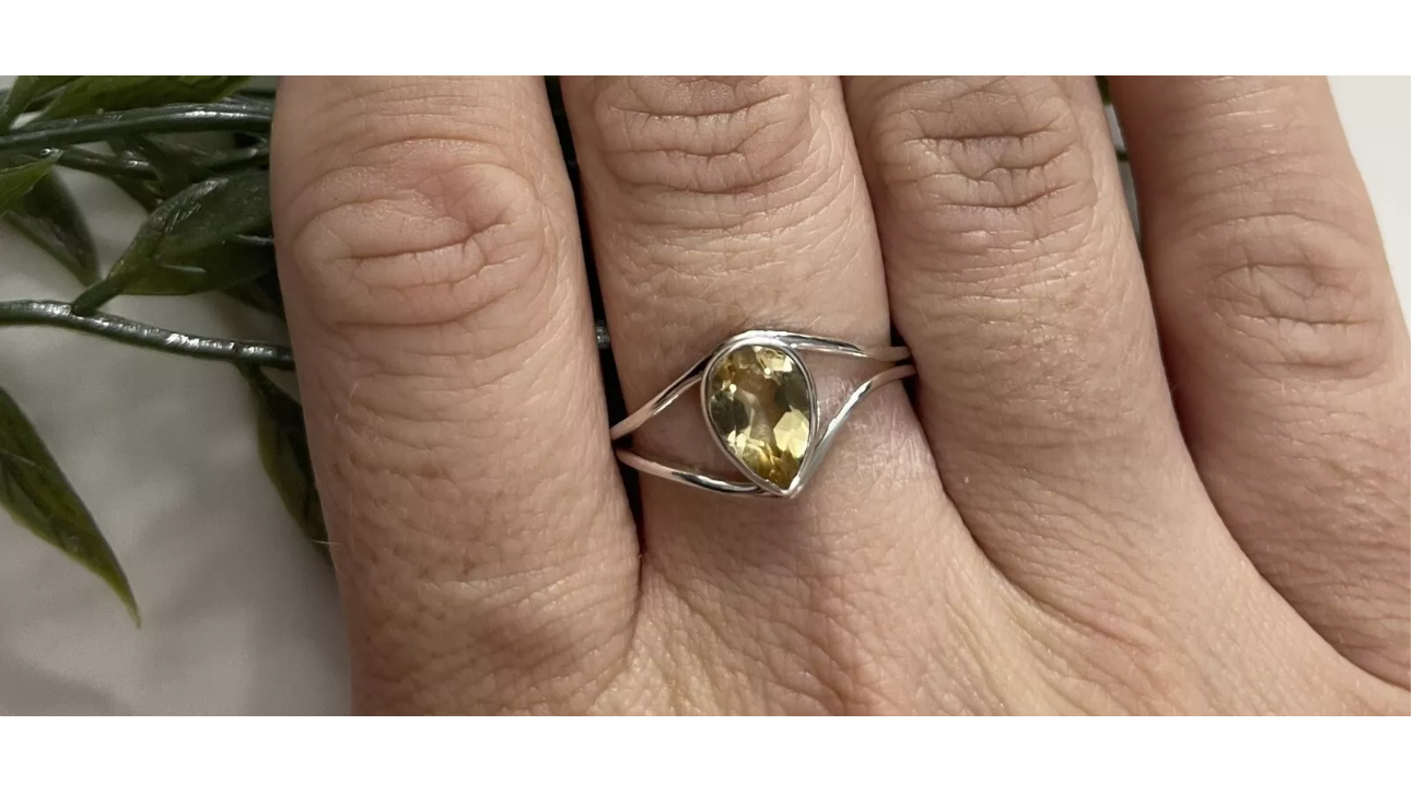 Citrine Pear Cut Ring Gemstone 925 Sterling Silver Size R