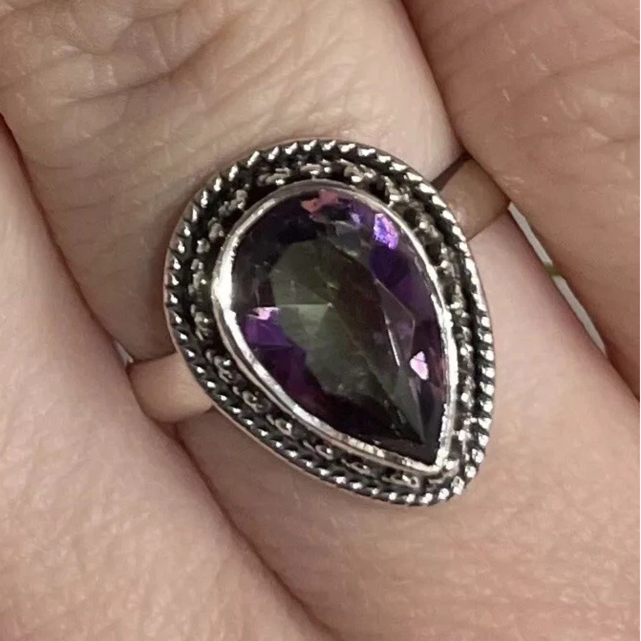 Mystic Quartz Drop Ring Sterling Silver 925 Gemstone Crystal Size N Healing