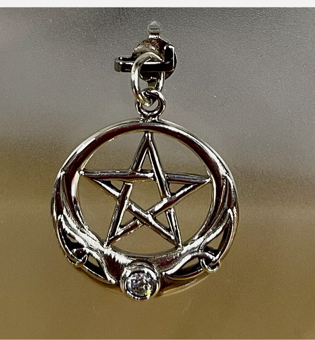 Pentagram Pendant with Clear Stone 925 Sterling Silver