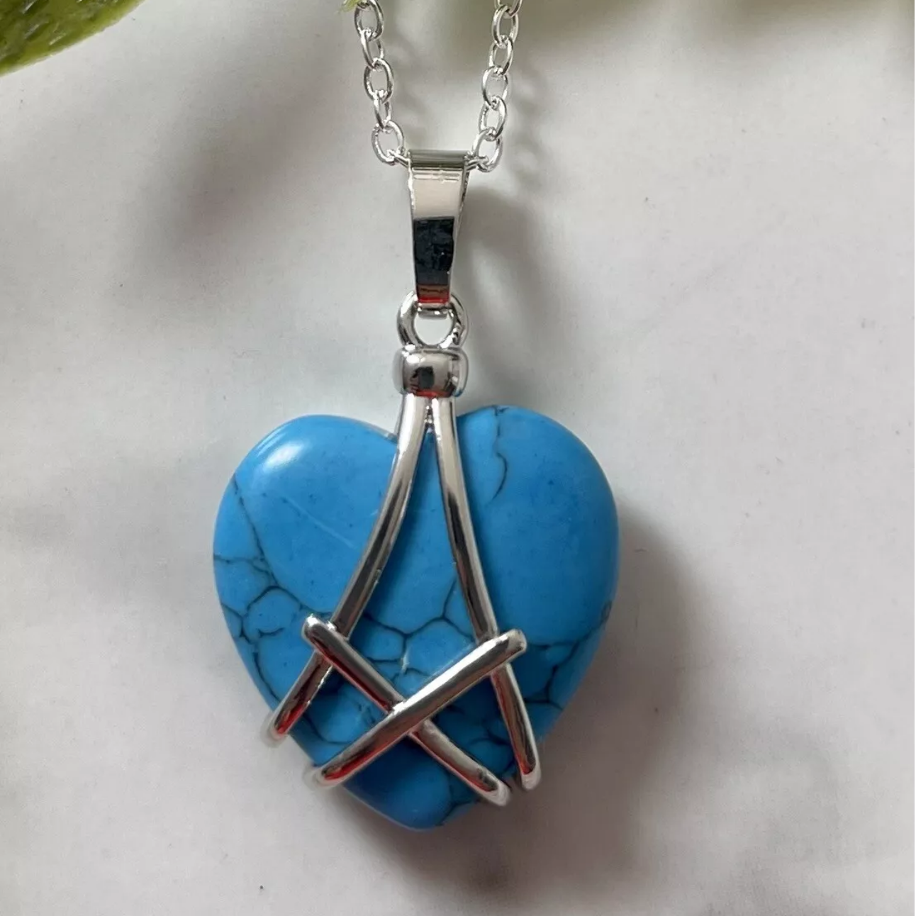 Blue Howlite Heart Pendant Silver Plate Necklace