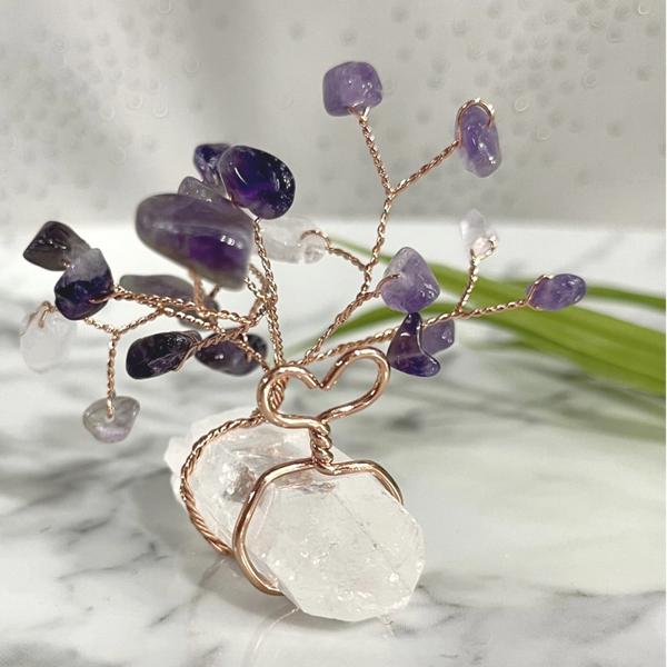 Amethyst Chip Gemstone Mini Tree with Quartz Point Crystal