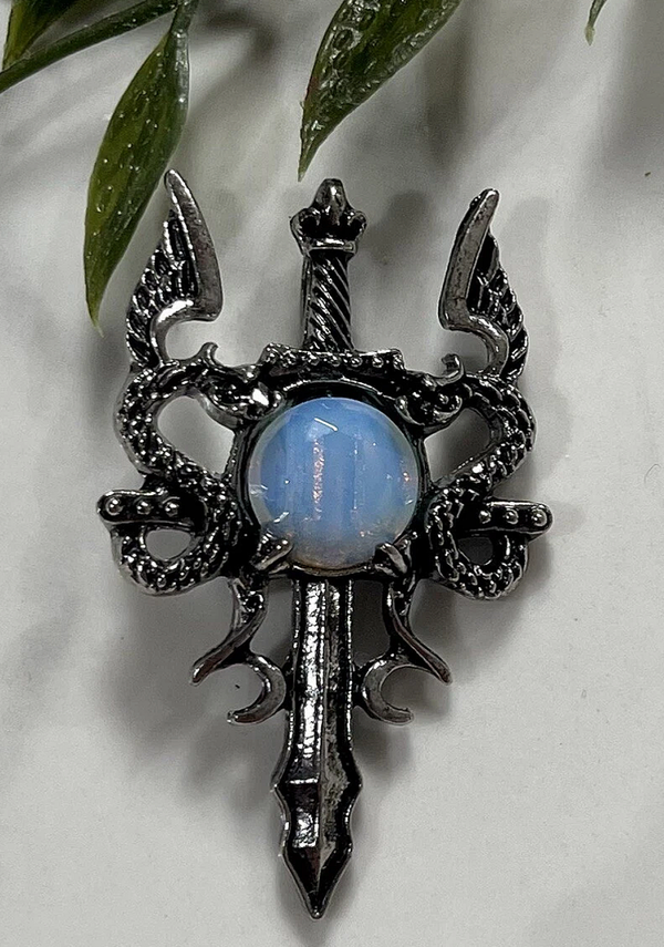 Opalite Gemstone Sword 2 Dragons Pendant