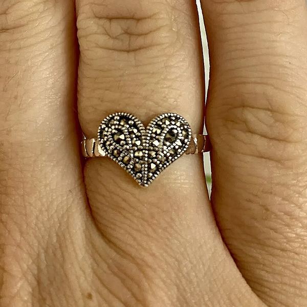 Silver Marcasite Heart Ring Sterling Silver 925