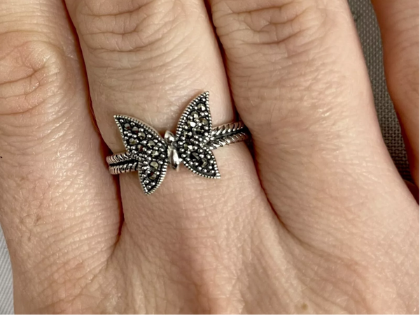 Silver Marcasite Butterfly Ring Size R Jewellery Sterling Silver 925 Stunning