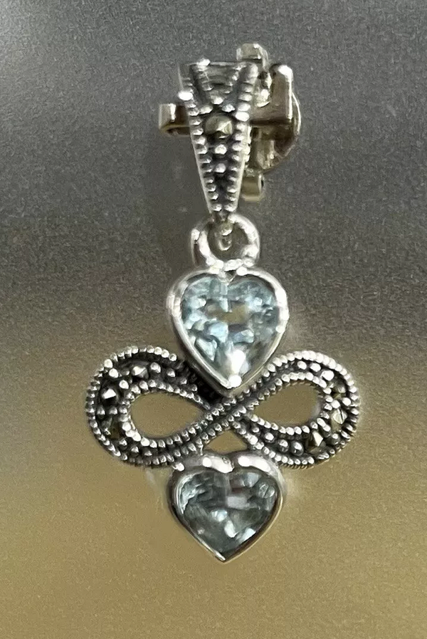 Topaz Double Heart Marcasite Gemstone Pendant 925 Sterling Silver