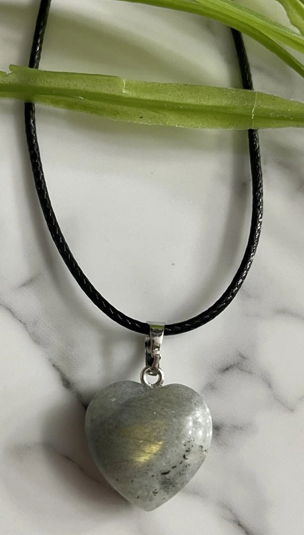 Labradorite Heart Pendant Gemstone Black cord Necklace