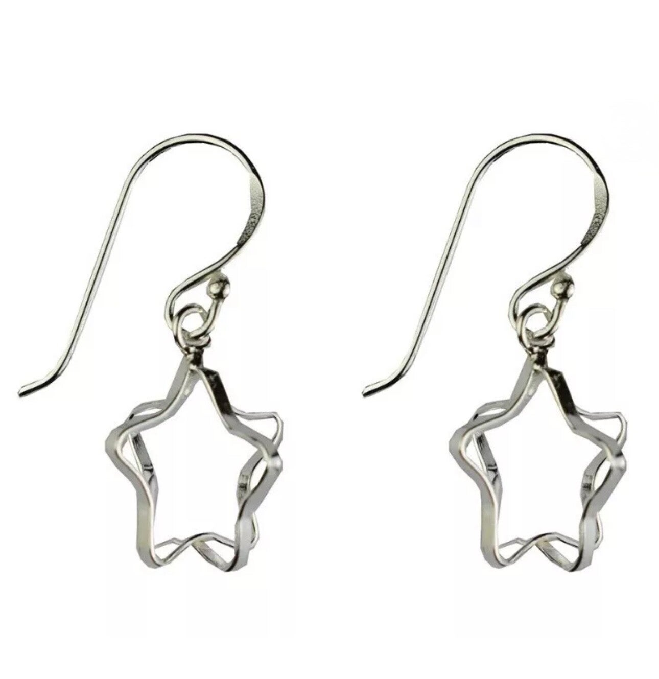 3D Star Drop Earrings 925 Sterling Silver