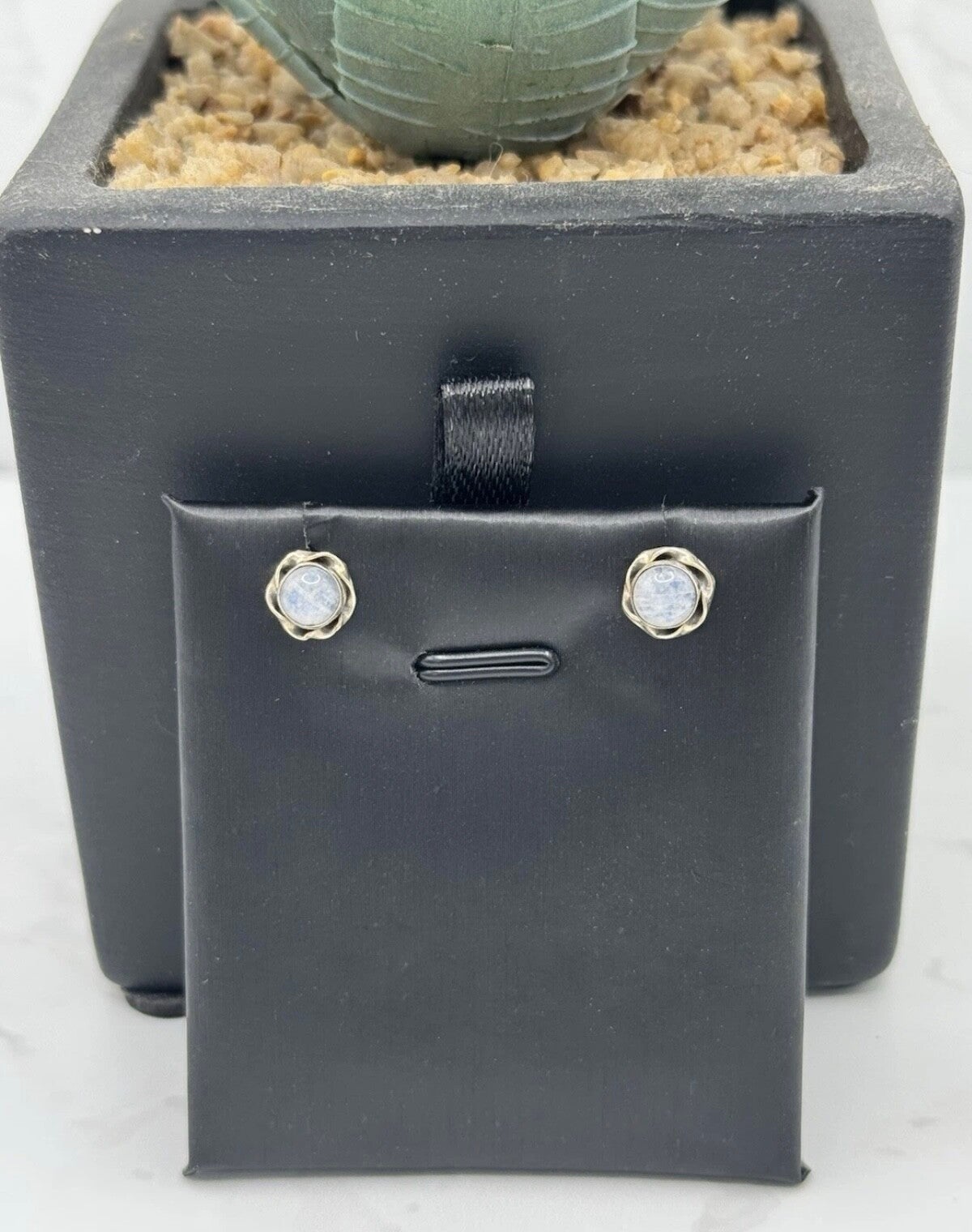 Rainbow Moonstone Gemstone Round Stud Earrings 925 Sterling Silver