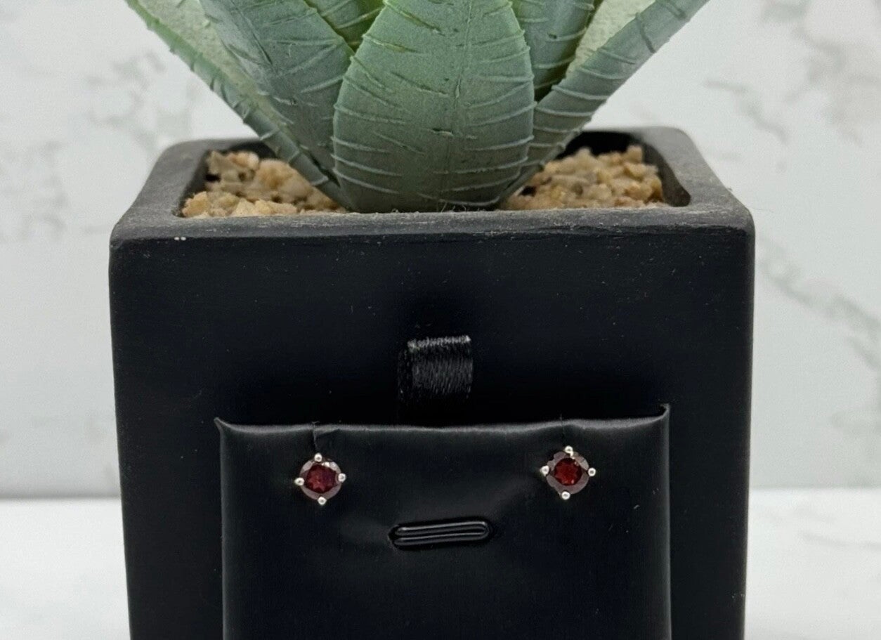 Garnet Gemstone Round Stud Earrings Ring 925 Sterling Silver