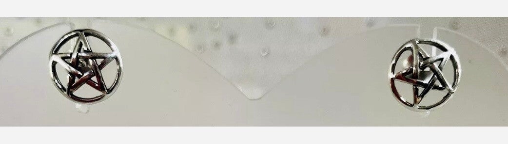 Pentagram In Circle Stud Earrings 925 Sterling Silver