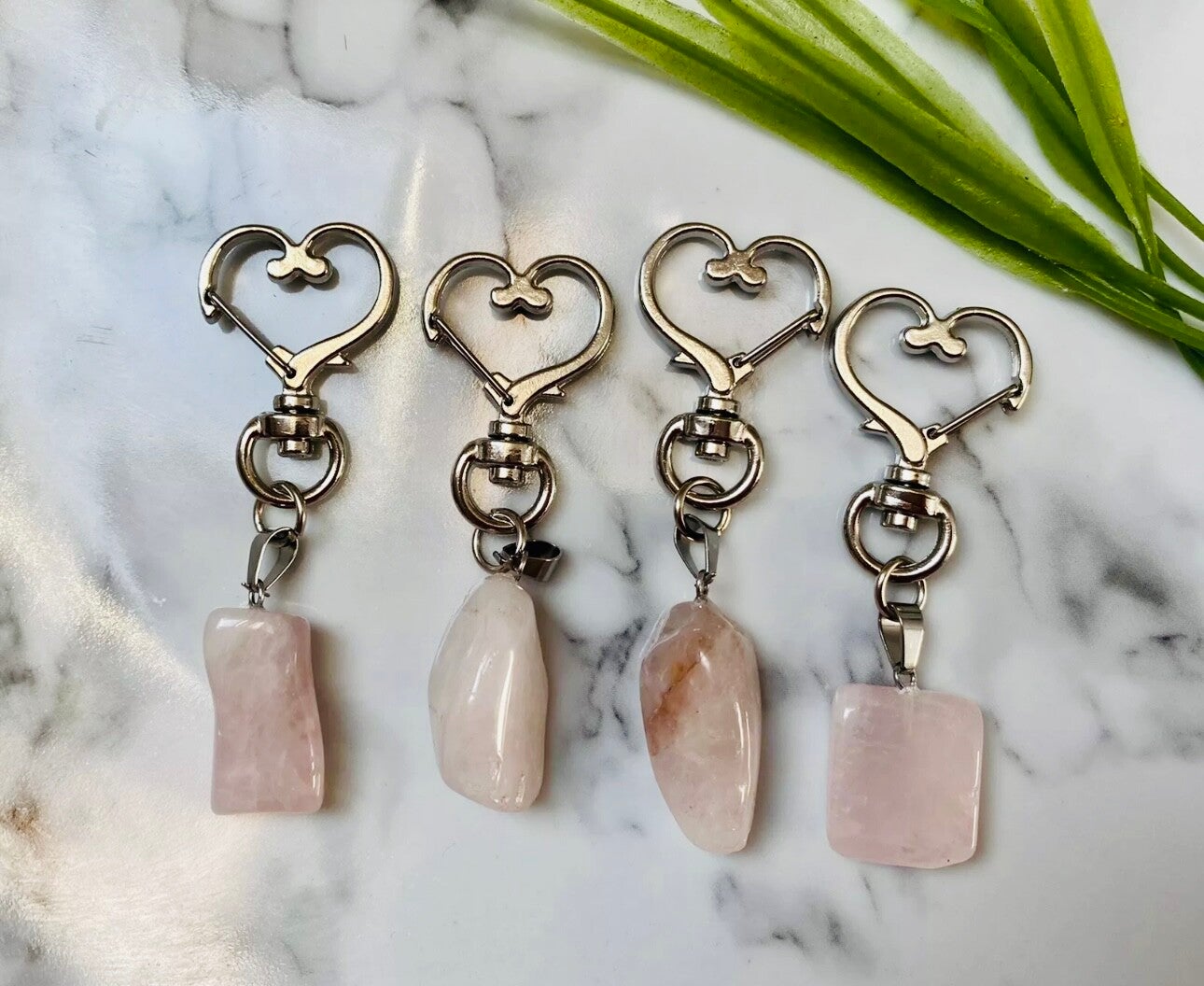 Rose Quartz Crystal heart Keyring
