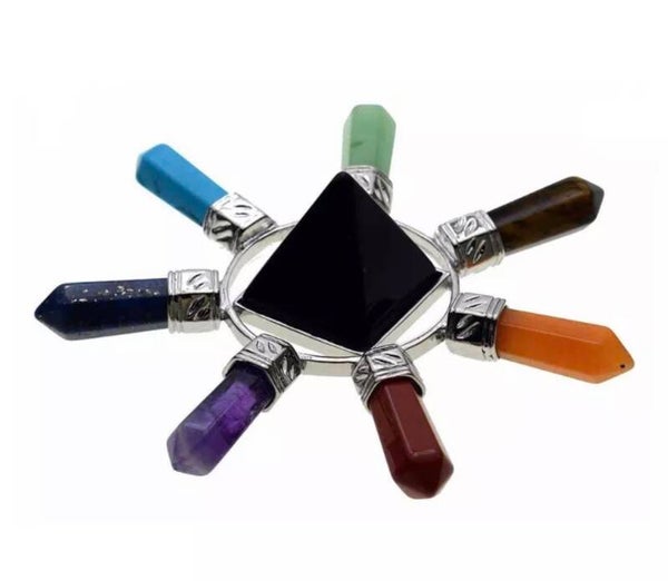 Black Obsidian energy generator 7 Chakra Wands