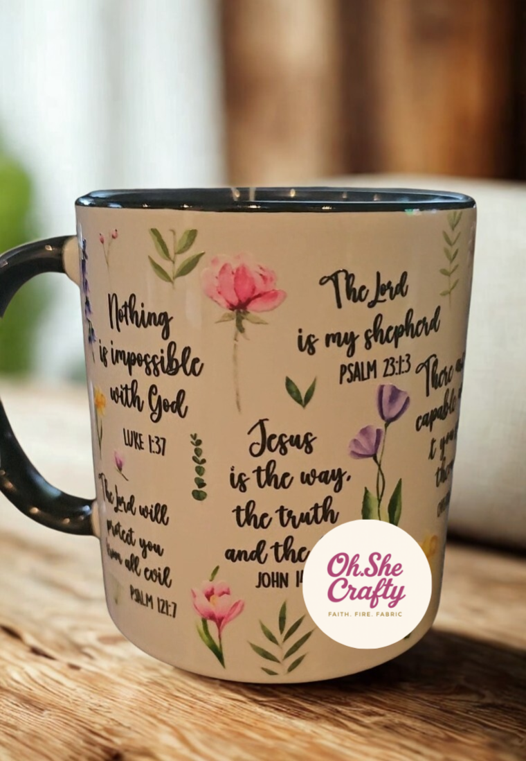 Daily Scriptures Ceramic coffee mug with floral touches